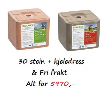 30stk mineralstein, kjeledress & frifrakt
