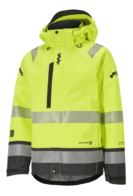 NYHET! En Ekte 3-lags skalljakke med tapede sømmer og elastiske reflekser til markedets beste priser. High visibility Gu/svart.