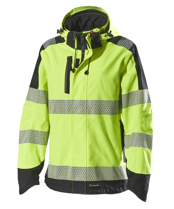 Hi-Vis-sertifisert skalljakke i vann- og vindtett materiale med mekanisk stretch. Gode pusteegenskaper, og teipede sømmer. Jakken har moderne design og kroppsnær passform for å gi optimale forutsetninger gjennom hele arbeidsdagen.