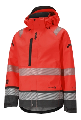 NYHET! En Ekte 3-lags skalljakke med tapede sømmer og elastiske reflekser til markedets beste priser. High visibility Rød/svart.